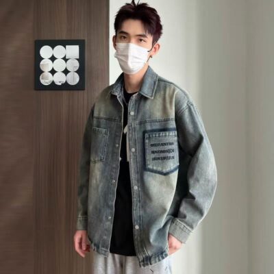 Loose fit casual spring men’s jean jacket denim outerwear