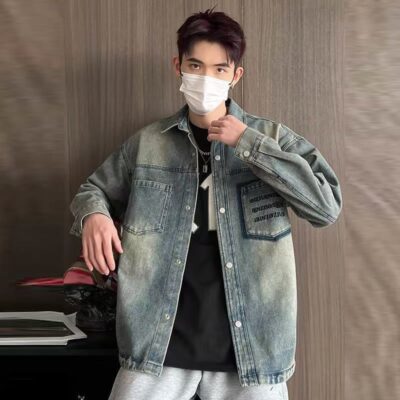 Loose fit casual spring men’s jean jacket denim outerwear