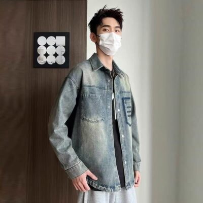 Loose fit casual spring men’s jean jacket denim outerwear