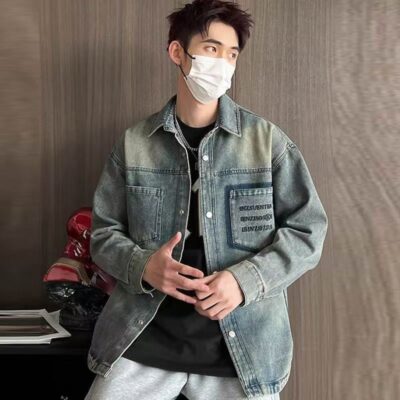 Loose fit casual spring men’s jean jacket denim outerwear