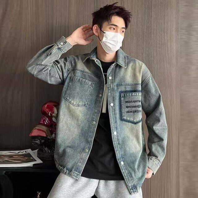 Loose fit casual spring men’s jean jacket denim outerwear
