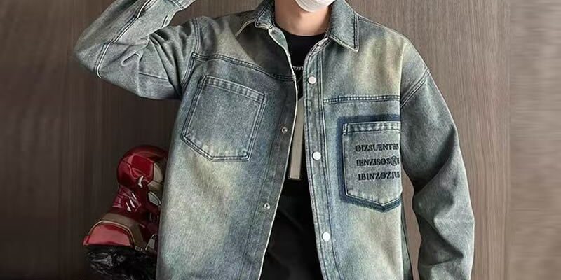 Loose fit casual spring men’s jean jacket denim outerwear