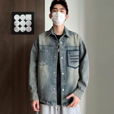 Loose fit casual spring men’s jean jacket denim outerwear