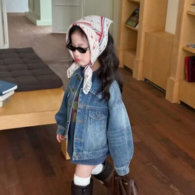Loose-fit vintage kids jean jacket casual denim coat
