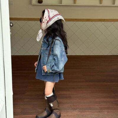 Loose-fit vintage kids jean jacket casual denim coat