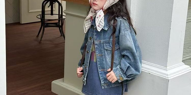 Loose-fit vintage kids jean jacket casual denim coat
