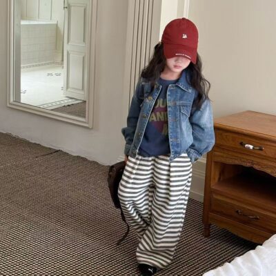 Loose-fit vintage kids jean jacket casual denim coat