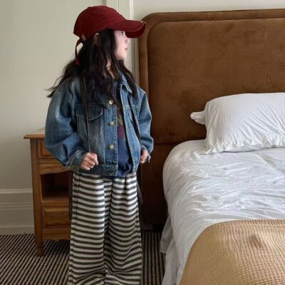 Loose-fit vintage kids jean jacket casual denim coat