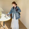 Vintage premium color block spliced spring women’s jean jacket denim coat
