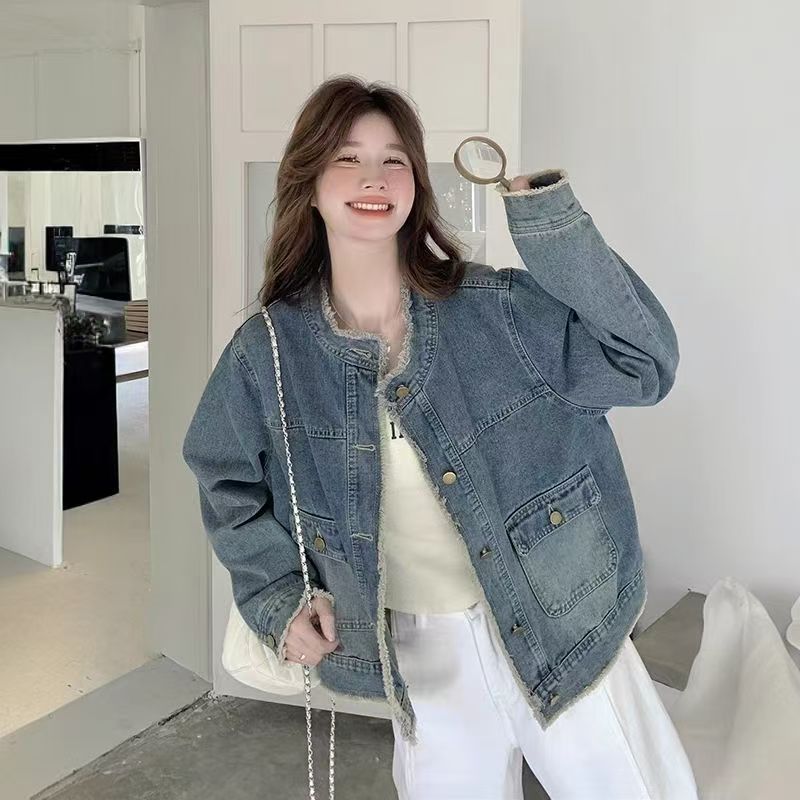 Spring new fashion vintage blue loose women’s jean jacket denim coat