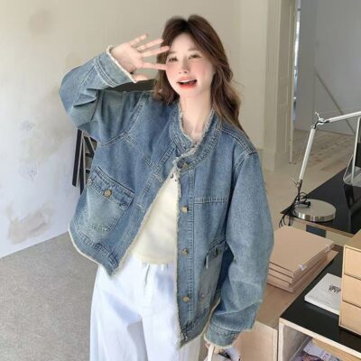 Spring new fashion vintage blue loose women’s jean jacket denim coat