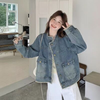 Spring new fashion vintage blue loose women’s jean jacket denim coat