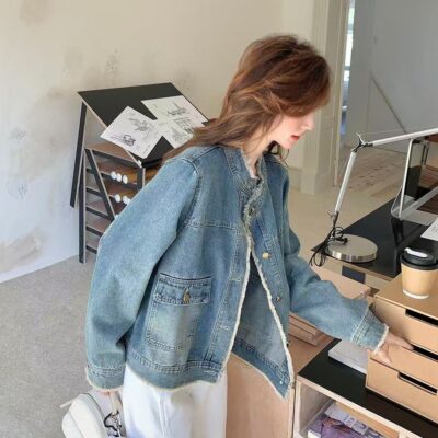 Spring new fashion vintage blue loose women’s jean jacket denim coat