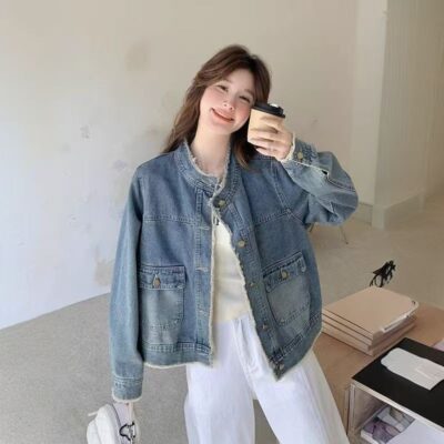 Spring new fashion vintage blue loose women’s jean jacket denim coat