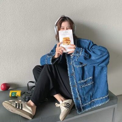 Vintage blue tassel Chanel style autumn women’s jean jacket denim coat