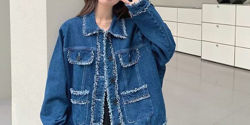 Vintage blue tassel Chanel style autumn women’s jean jacket denim coat