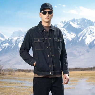 Vintage fashion turn-down collar casual men’s jean jacket denim coat