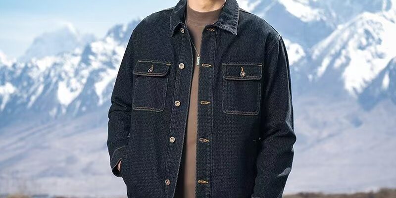 Vintage fashion turn-down collar casual men’s jean jacket denim coat