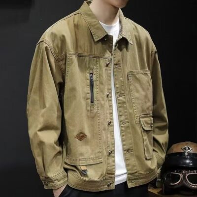 American retro loose casual men’s jean jacket for spring autumn
