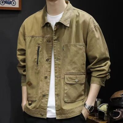 American retro loose casual men’s jean jacket for spring autumn
