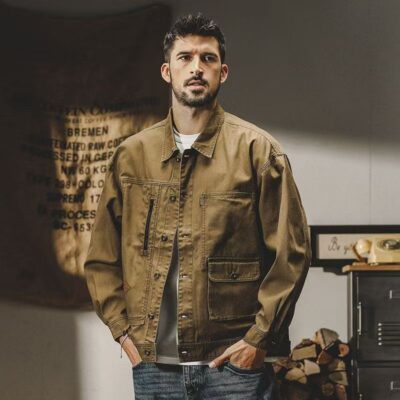 American retro loose casual men’s jean jacket for spring autumn