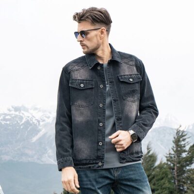 Autumn American vintage casual collar men’s jean jacket