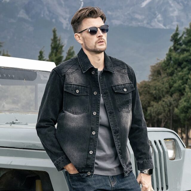 Autumn American vintage casual collar men’s jean jacket