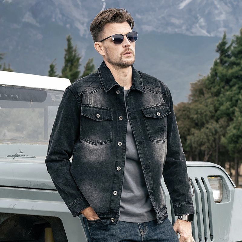 Autumn American vintage casual collar men’s jean jacket