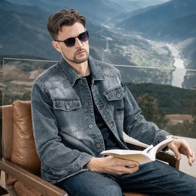 Autumn American vintage casual collar men’s jean jacket