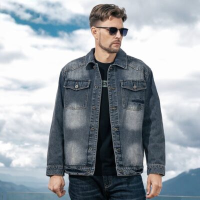 Autumn American vintage casual collar men’s jean jacket