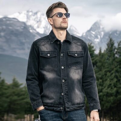 Autumn American vintage casual collar men’s jean jacket