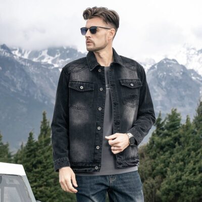 Autumn American vintage casual collar men’s jean jacket