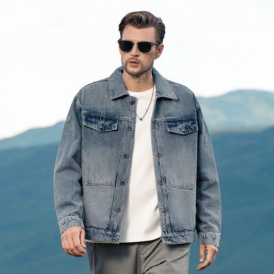 Autumn American vintage collar men’s jean jacket