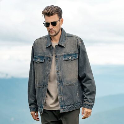 Autumn American vintage collar men’s jean jacket