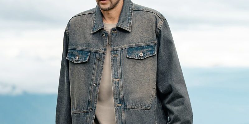 Autumn American vintage collar men’s jean jacket