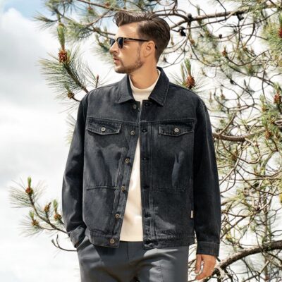 Autumn American vintage collar men’s jean jacket