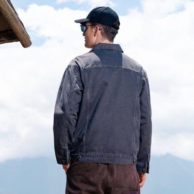 Cotton American vintage loose men’s jean jacket for autumn