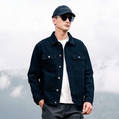 Cotton American vintage loose men’s jean jacket for autumn
