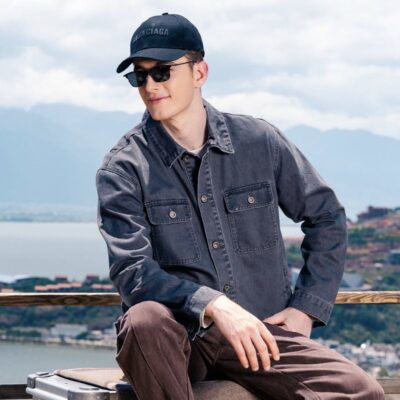 Cotton American vintage loose men’s jean jacket for autumn