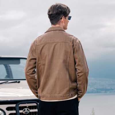 Cotton American vintage loose men’s jean jacket for autumn