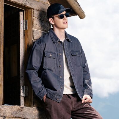 Cotton American vintage loose men’s jean jacket for autumn