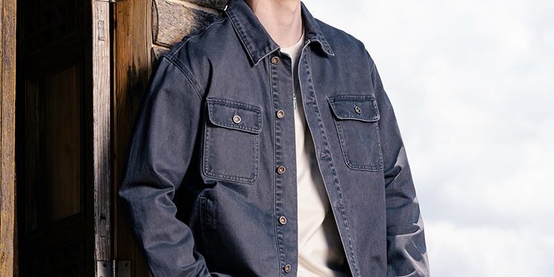 Cotton American vintage loose men’s jean jacket for autumn