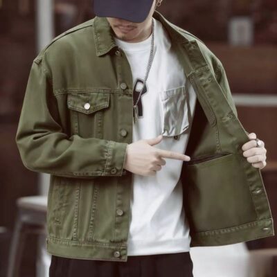 Spring autumn American vintage loose men’s jean jacket