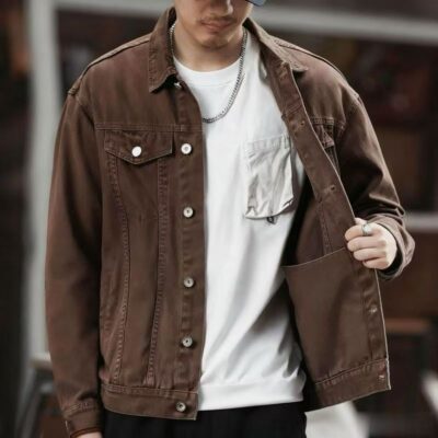 Spring autumn American vintage loose men’s jean jacket