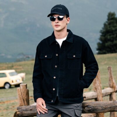 Cotton American vintage loose men’s jean jacket for autumn