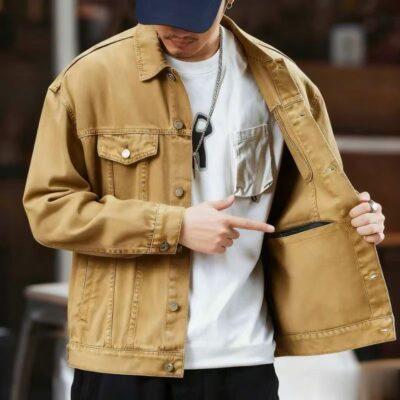 Spring autumn American vintage loose men’s jean jacket