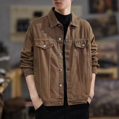 American vintage fashion casual men’s jean jacket autumn winter