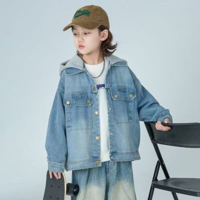 Spring autumn blue casual kids jean jacket for boys