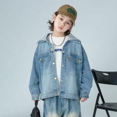 Spring autumn blue casual kids jean jacket for boys