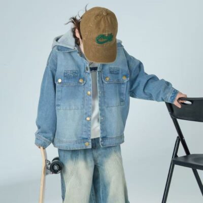 Spring autumn blue casual kids jean jacket for boys